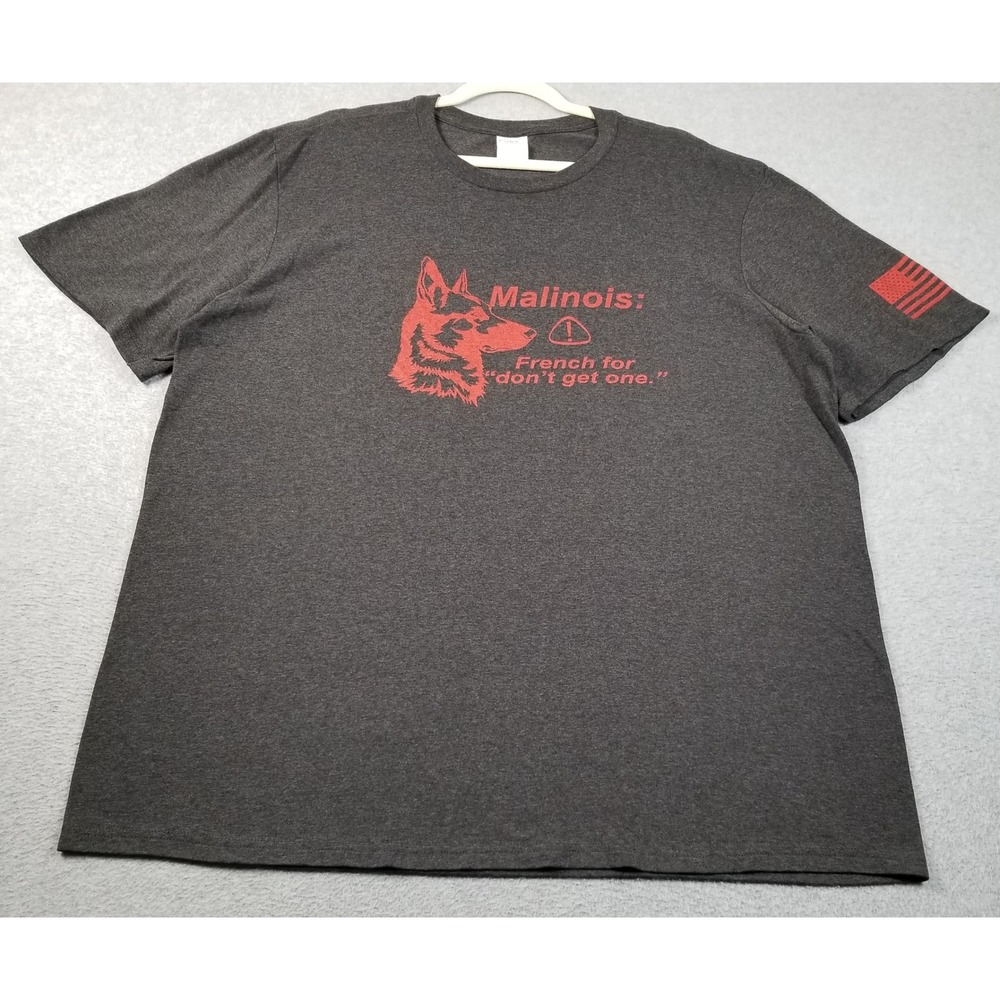 Port & Company T-Shirt Men's 2XL XXL Gray Red Malinois Dog K9AF Short Sleeve Tee